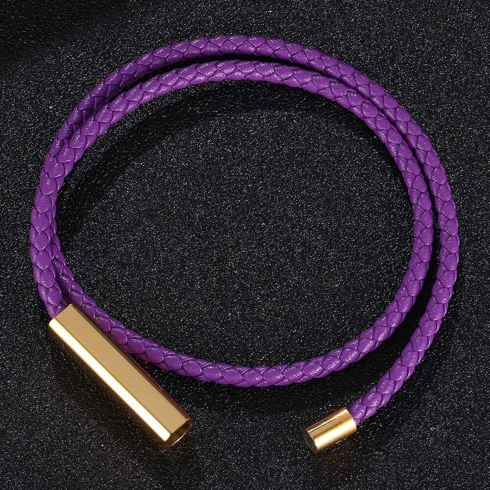 Nuovo Bracciale in Pelle Intrecciata Viola alla Moda Bracciale da Uomo Gioielli da Donna Bracciale Multistrato
