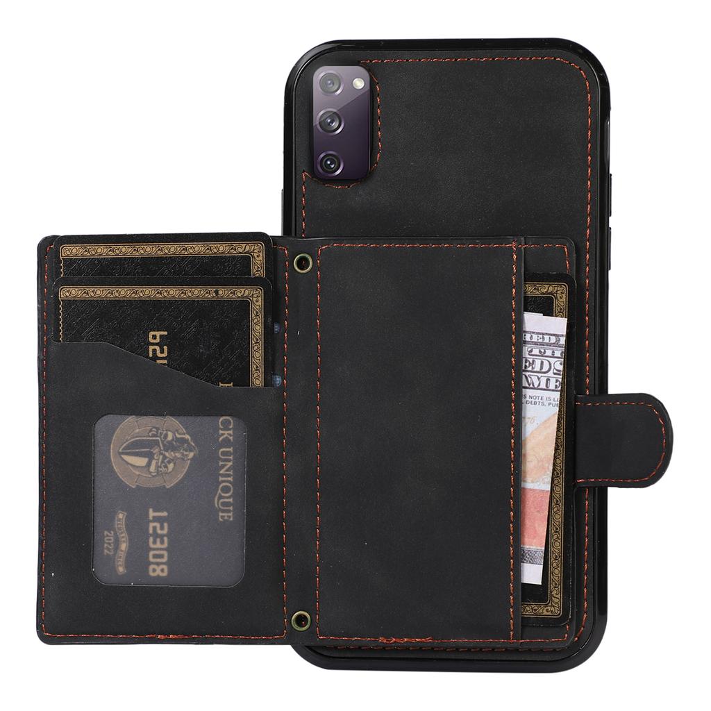 For Samsung Galaxy S20 4G/5G Card Holder Phone Case TPU+PU Leather Kickstand Phone Cover