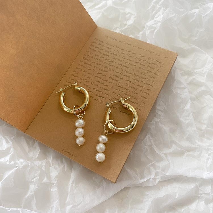 Korean Dongdaemun Retro Freshwater Pearl Dangle & Stud Earrings for Women