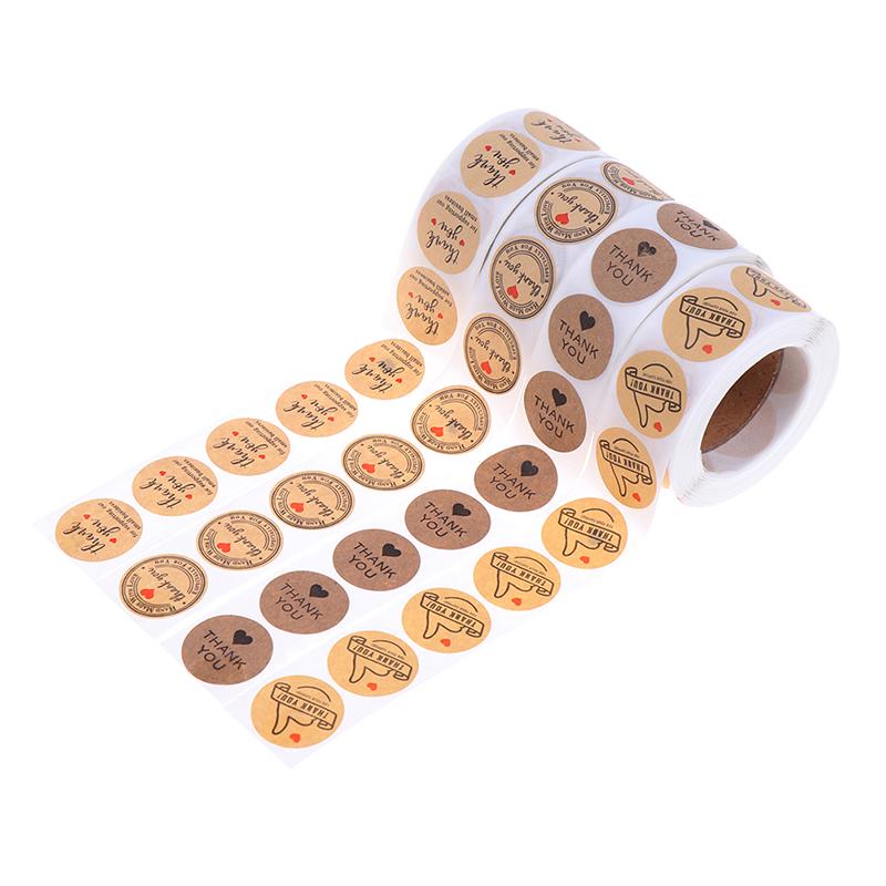 500 Etiketten/Rolle Rundes Naturkraftpapier Danke Aufkleber Siegel Etiketten Aufkleber