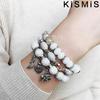 3Pcs Layered Boho Bracelets Set Stackable Stretch Bead Bracelet with Elephant Heart Charm for Women Fashion Jewelry