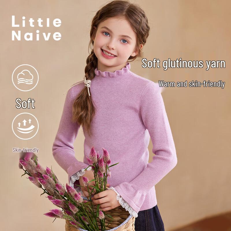 Little Naive Girls Ruffle Half-High Collar Knit Sweater 170
