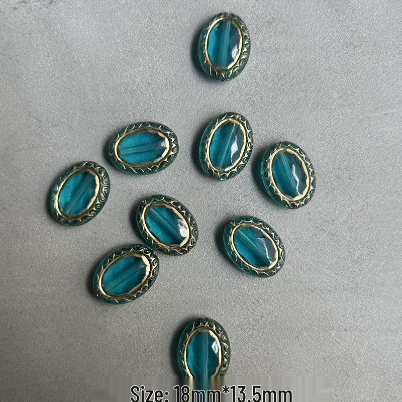 Blue Vintage Floral Pattern Gold-Painted Acrylic Beads for DIY Jewelry