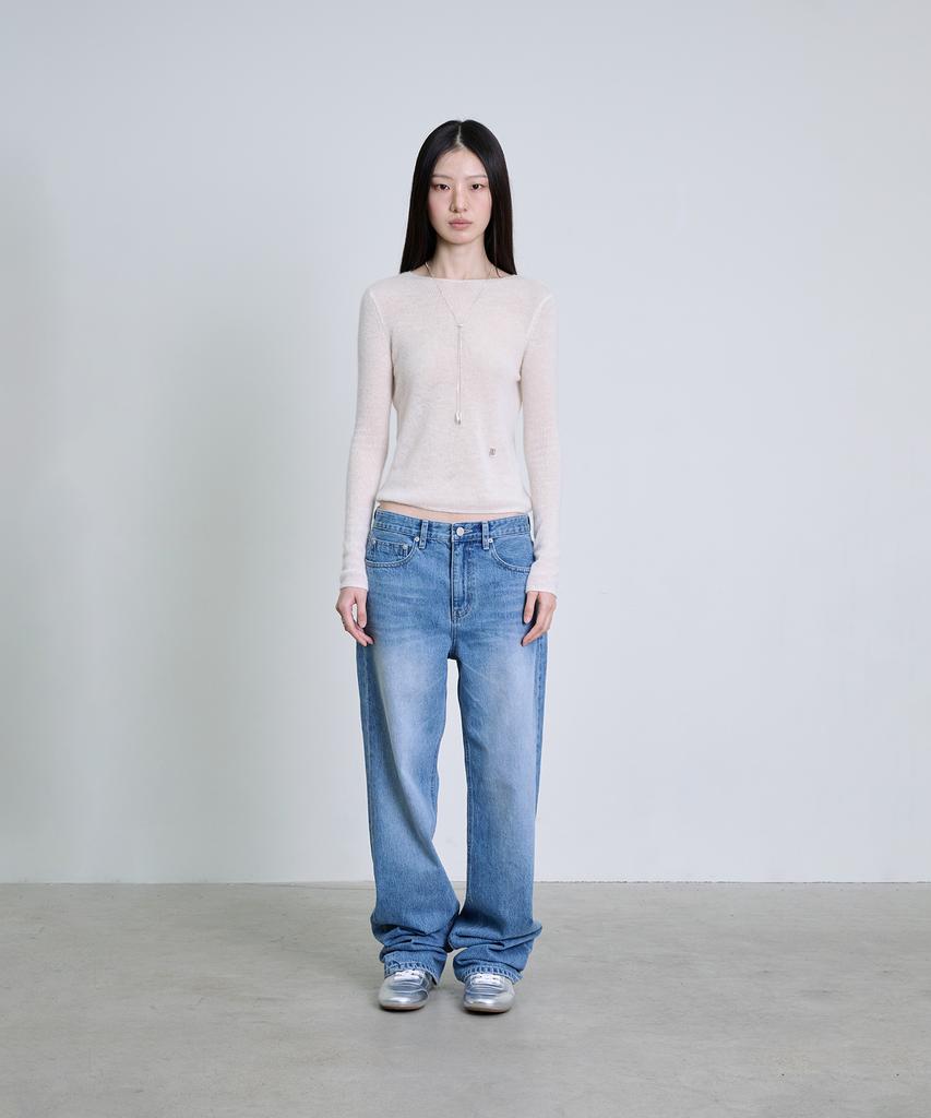 Deoaeteus Alpaca Wool Sheer Boatneck Pullover_Ivory