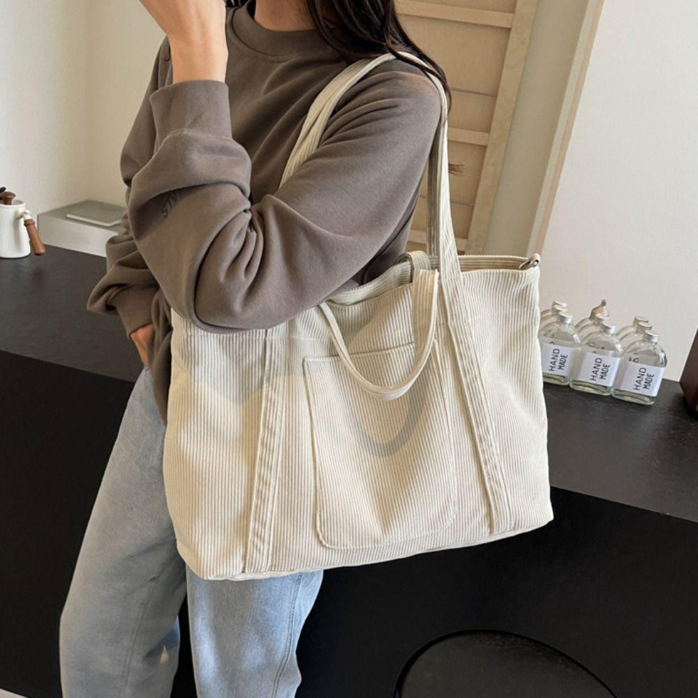 Large Capacity Canvas Tote Bag Casual Crossbody Bag Casual Corduroy Shoulder Bag  Women