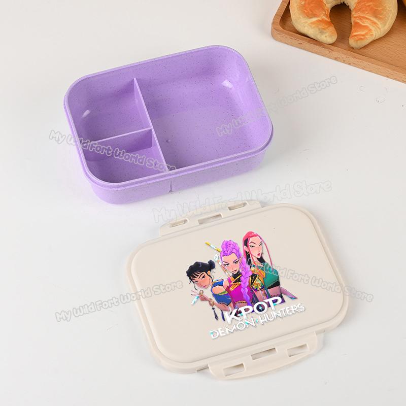 Kpop Lovci Démonů Krabička na oběd pro kluka holku Roztomilá Mira Zoey Jinu Přenosná plastová Bento krabička s nádobím na jídlo ovoce