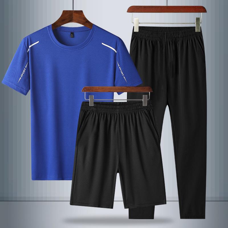 Men's Quick-Dry Ice Silk Round Neck Running Suit: 3-Piece Summer 2024 Bestseller