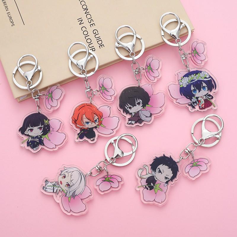 17Pcs Anime Figures Bungo Stray Dogs Acrylic Car Keychain Cute Backpack Pendant Bag Charms Accessories Decoration Holiday Gifts