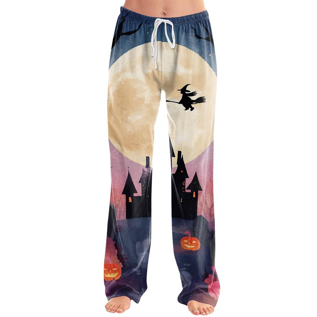 Pantaloni da Pigiama Larghi da Donna con Stampa di Halloween - Pantaloni Morbidi Casual