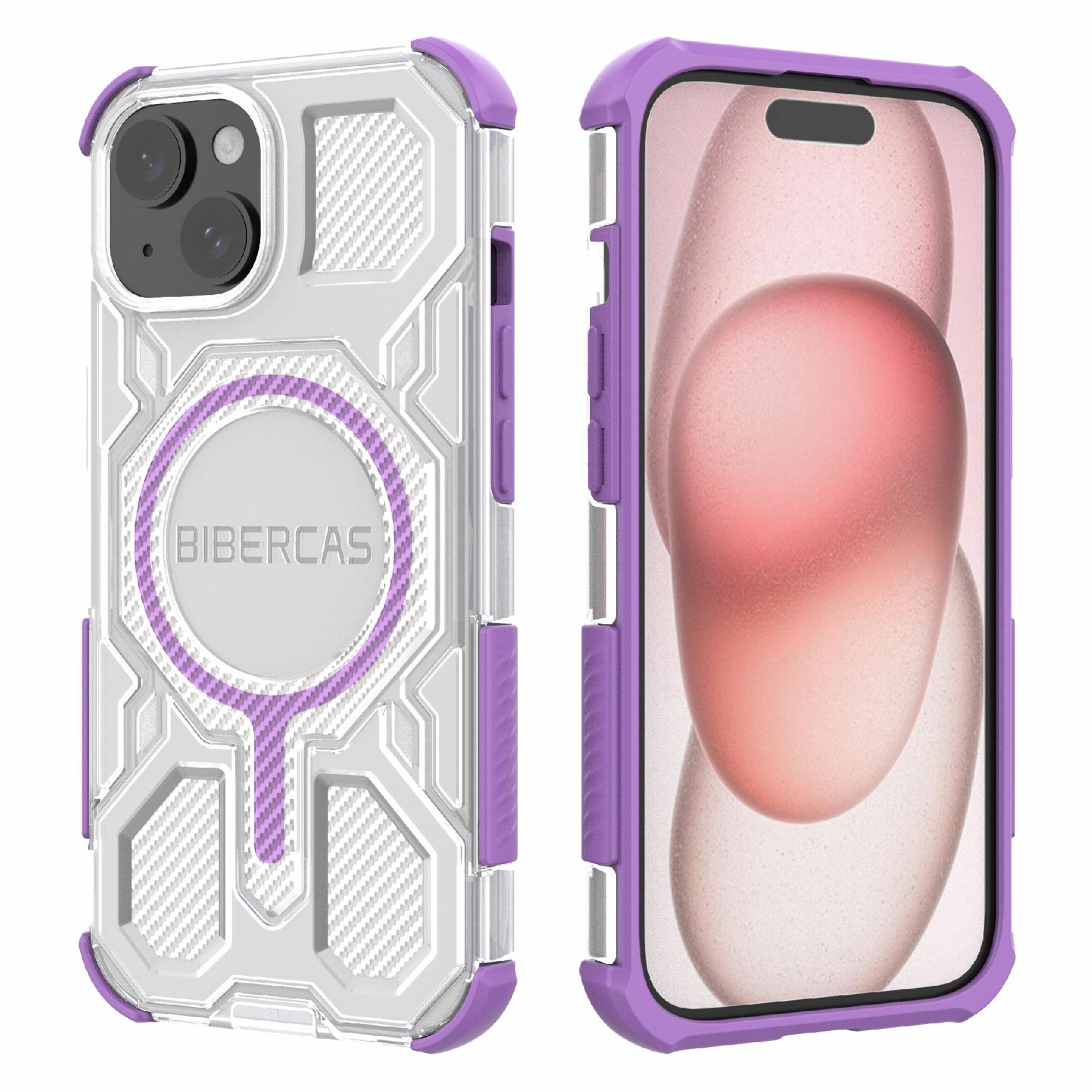 

BIBERCAS J-16 Transparent Series For iPhone 15 Case Compatible with MagSafe TPU+PC Phone Cover Purple