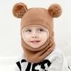 Kids Winter Hat Scarf Set Knitted Hat Scarf Earflap Thick Fleece Lined Warm Hood Hat with Pompoms for Girls Boys