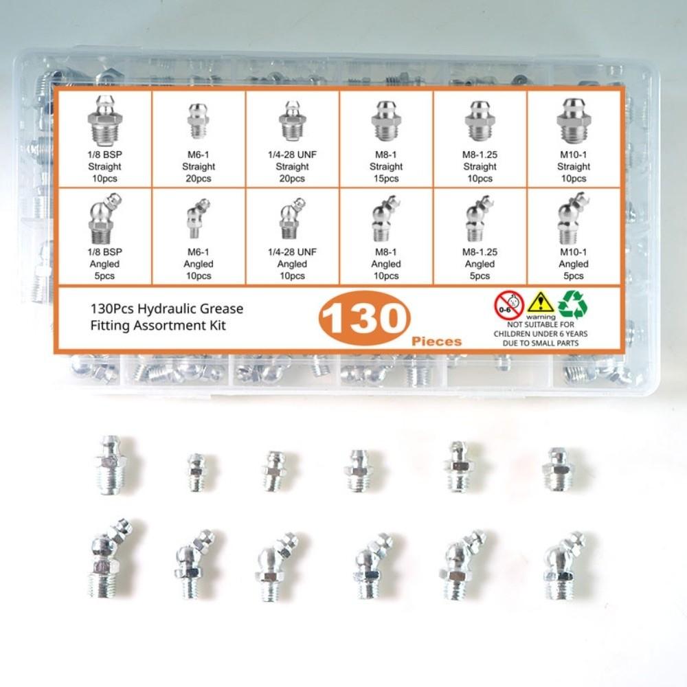 130 Stück SAE & Metrisch & NPT Hydraulik-Schmiernippel Sortiment Automobilgebrauch