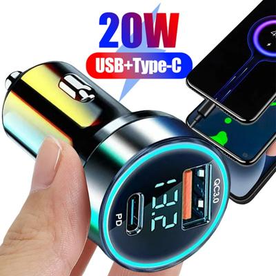 Dual Port Car Charging PD20W+Super Fast Charging Digital Display Car Charging DC12/24V Universal Auto Phone QC3.0 USB Charger