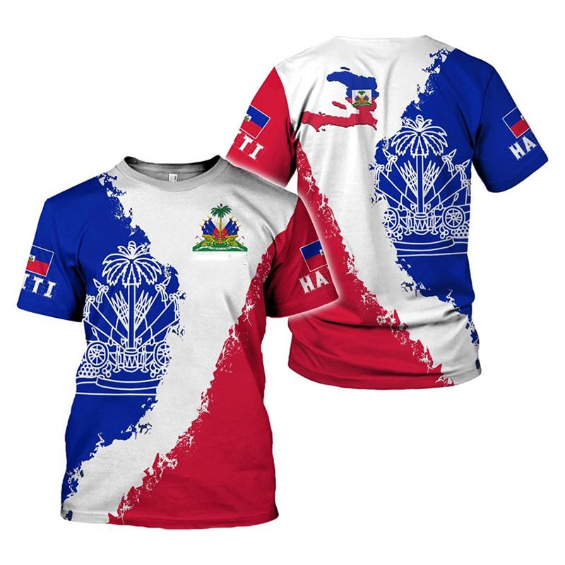 

Haiti Flag Day Short Sleeve T-shirt For Men Women Festival Street Popular Clothes O-neck T Shirts May 18 Red Blue Print Tee Top 6XL