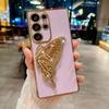 For Samsung Galaxy S25 Ultra Case with Glittering Butterfly Kickstand Rose Flower Electroplated TPU Phone Cover