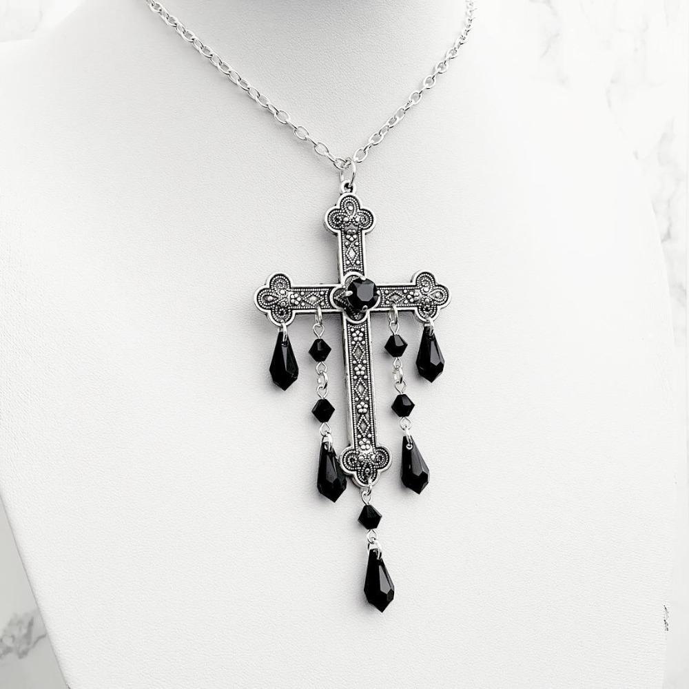Übertriebener Punk Dunkles Kreuz Blutstropfen Quasten Anhänger Samt Halskette für Damen Halloween Gothic Charme Halsband Schmuck Geschenk
