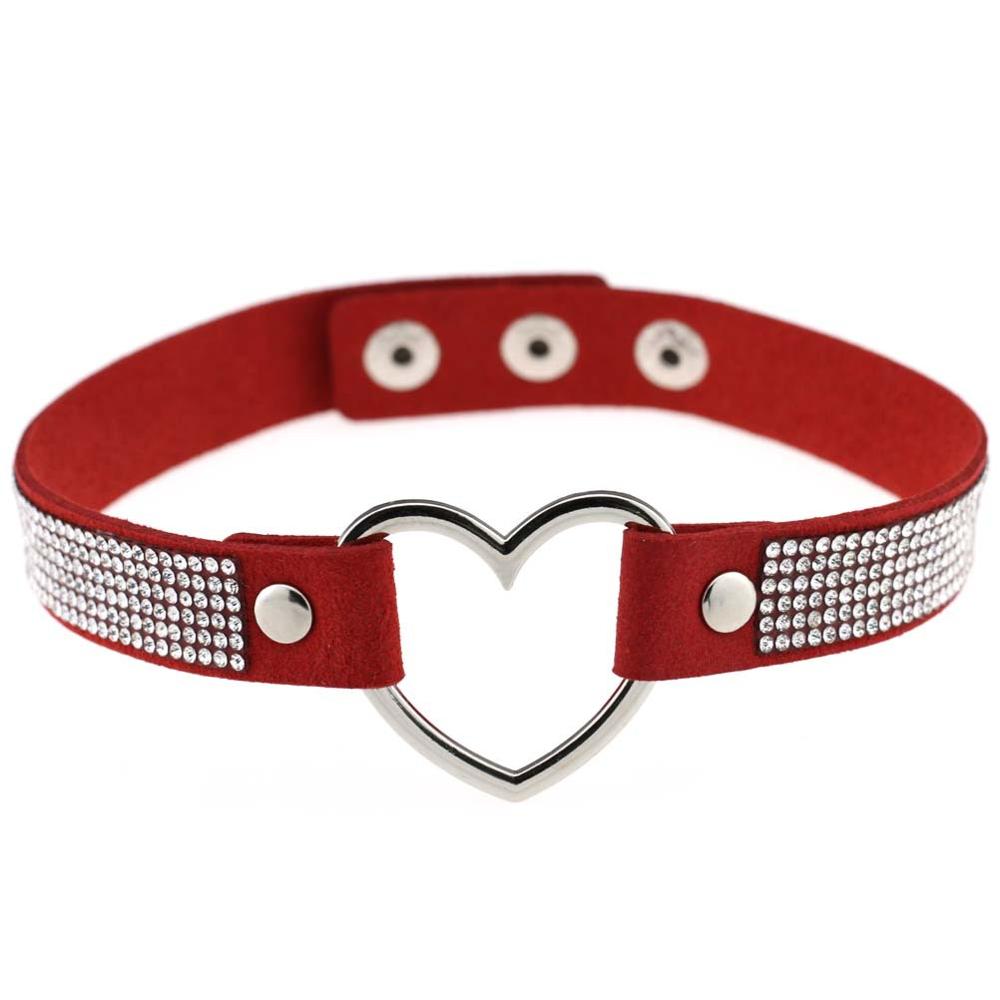 Black Leather Heart Rhinestone Choker Necklace Women Crystal Choker  Statement Chocker Collar Fashion Jewellery