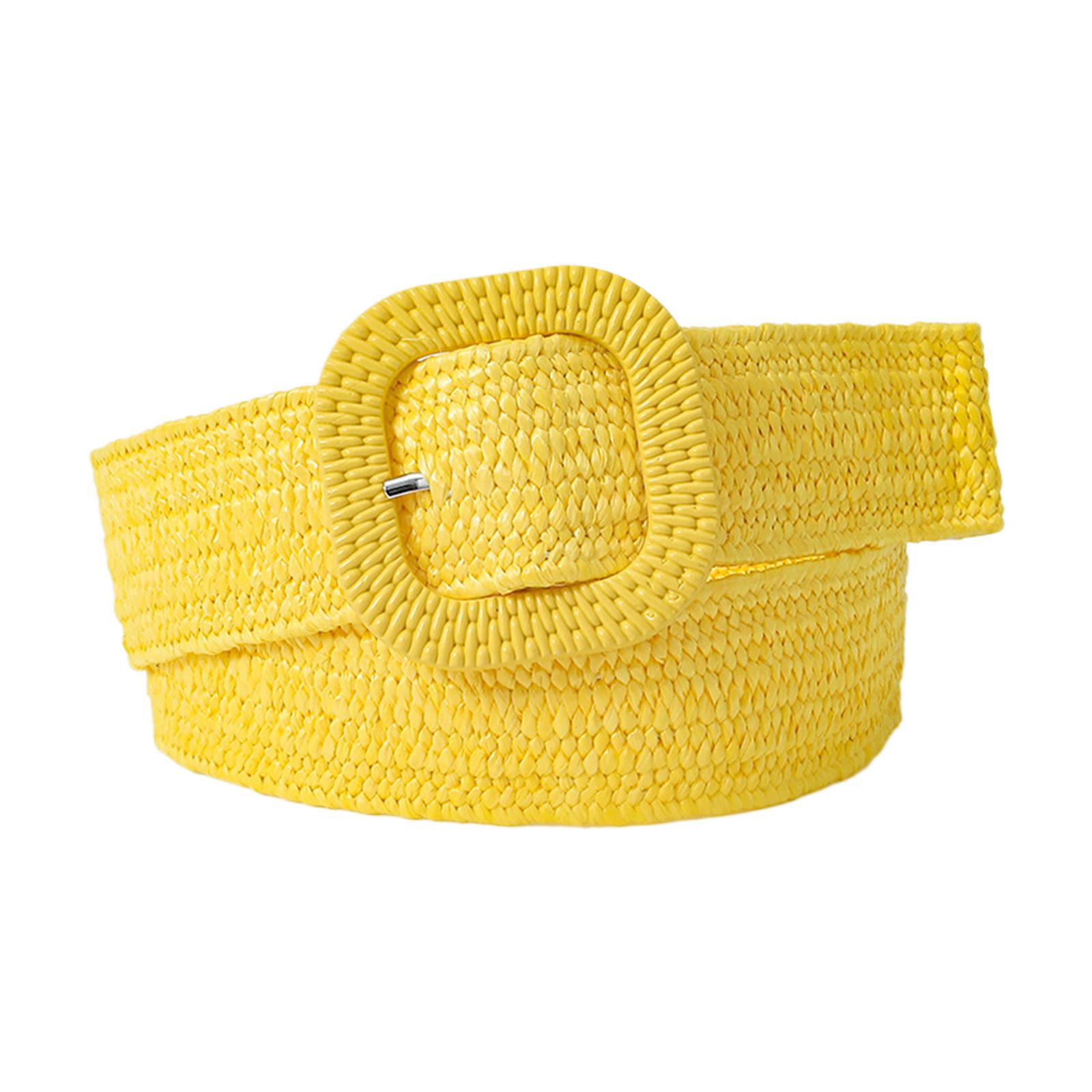 

Плетеный женский ремень, винтажный широкий богемный ремень, дизайнерский красочный декоративный женский ремень с пряжкой из полипропилена и соломы жёлтый