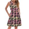 Women's Summer Fashion Casual V-Neck Pleated Stitching Hawaiian Floral Print Sleeveless Pocket Vest Dress