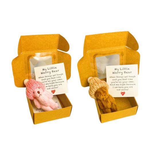 Mini Plush Teddy Bear Box Emotional Support Teddy with Message Card Pocket-Sized Hug Bear Doll for Graduation Anxiety Relief Friends