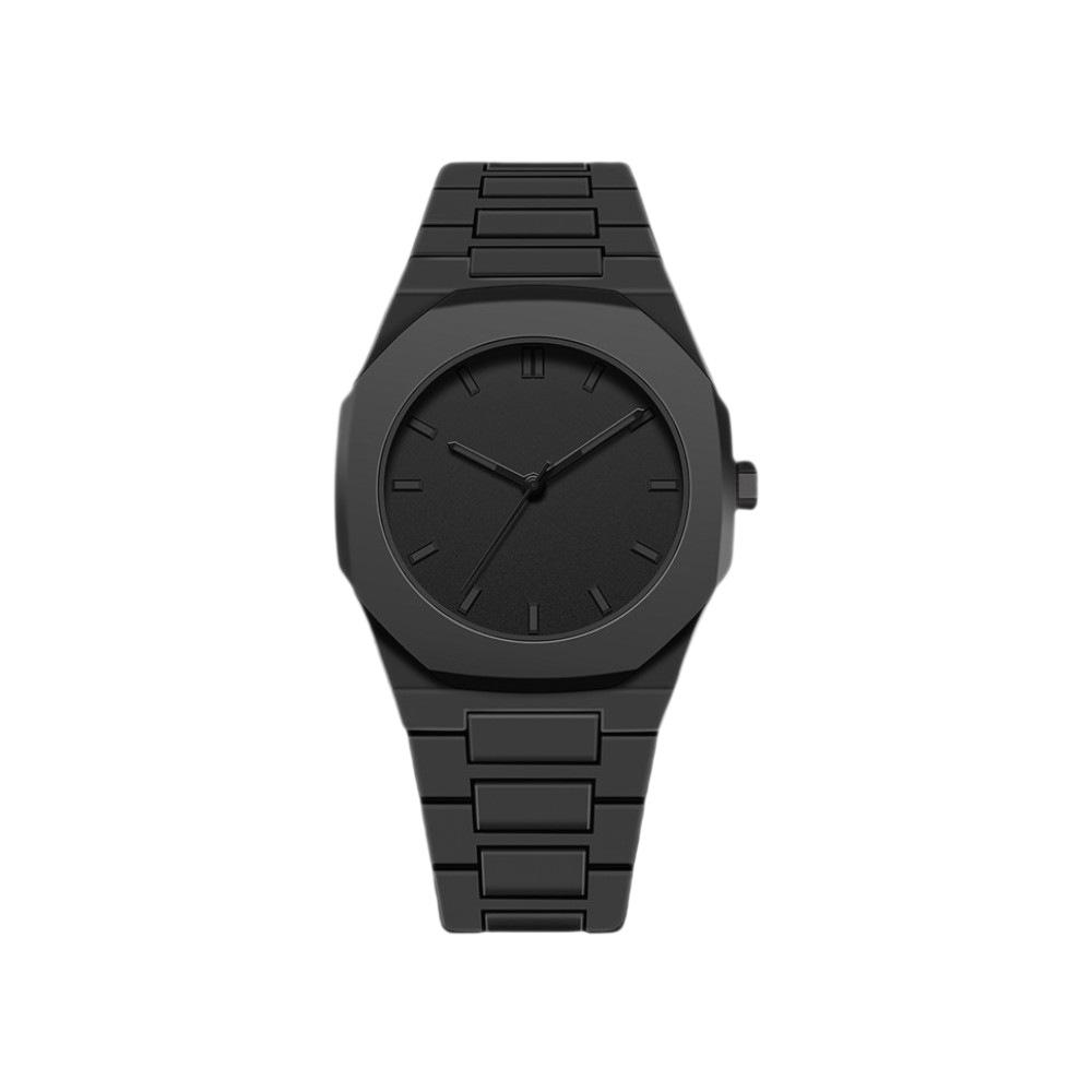 Trendiges Schwarzes Mode-Quarz-Armbanduhr & Schmuck-Set für Herren: Armband, Ring, Halskette und Geschenkbox