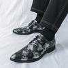 Fashion New Men's Pointed Snake Pattern Lace Up Leather Derby Shoes Gentleman Wedding Dress Formal Party Business Footwear