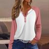 Women's T Shirt Color Block Button Long Sleeve Daily Weekend Fashion Basic V- Neck Regular Top