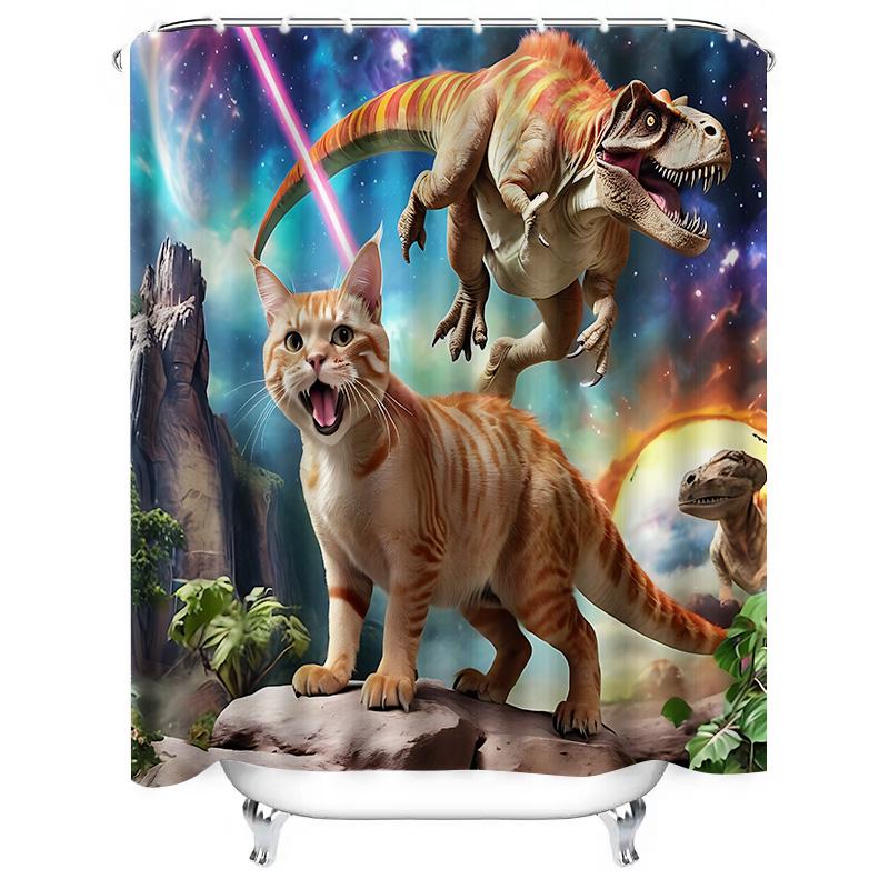 Creative Dinosaur Cat Pattern Waterproof Mold-proof Shower Curtain Home Decor Unique Design Stylish Bathroom Item Elevate Space