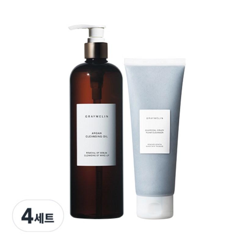 Graymelin Argan Cleansing Oil 500ml + Crazy Foam Cleanser Charcoal 150ml, 4-Set, 4 Sets