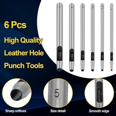 6Pcs Hollow Punch Leather Hole Cutter Round Punch Tool Set Leather Craft Working Kit for Leather Watch Band Fabric Gasket Belt