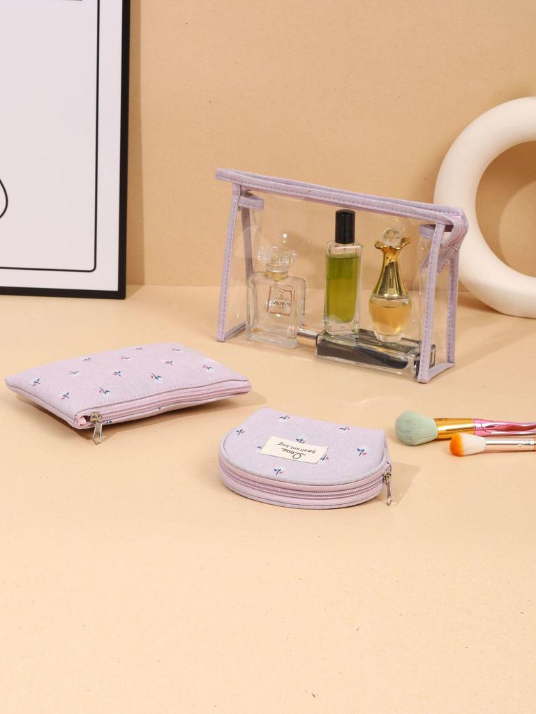 Transparent PVC Travel Cosmetic Bag Set - Waterproof, Portable, Three-Piece Toiletry Organizer for Ladies