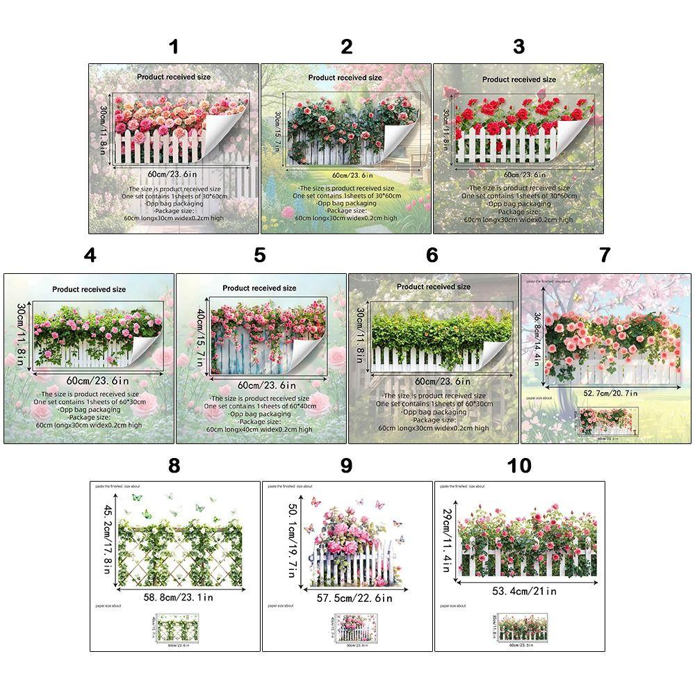 Multicolor Flower Wall Sticker Self-adhesive Flowers Pattern Wall Art Background Wall Ornament Fence Design