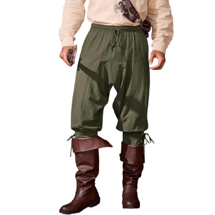 Men Pirate Pants Renaissances Ankle Band Pant Medieval Vikinges Navigator Pants Halloween Costume Cosplay with Drawstring
