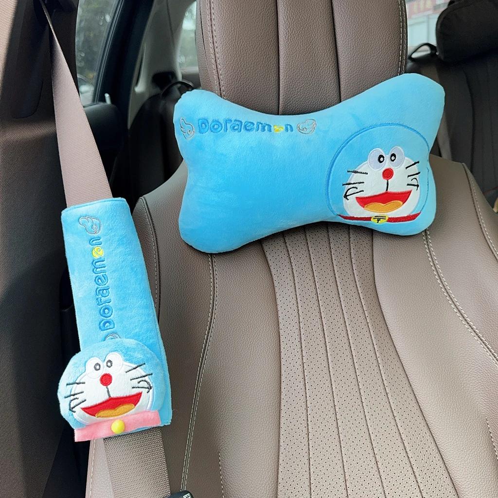 Stuffed Doraemon Comfortable Headrest Neck Safety Seat Back Cushion Seat Belt Cover Throw Pillow Japanese Style Car Decor Girl