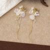 French Retro Premium Shell Flower Fringed Long Clip On Earrings Women's 2025 New Temperament Ear Clips Without Ear Piercings