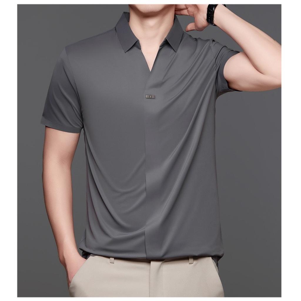 STORN New Men's Casual and Fashionable Solid Color Short Sleeved Polo Shirt Comfortable and Versatile Summer T-shirt