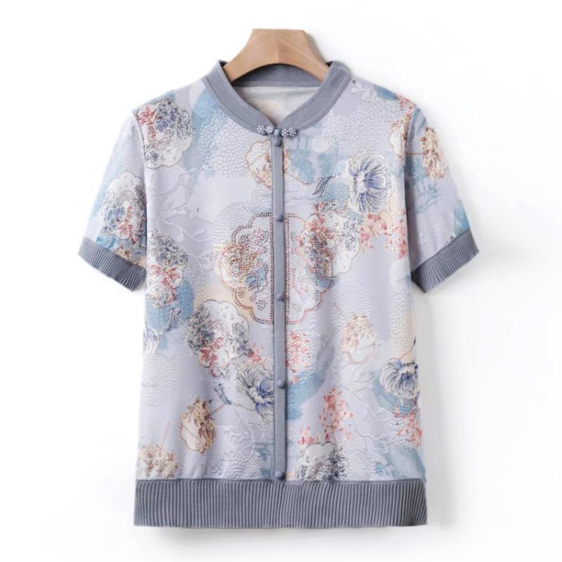 

Летняя повседневная футболка с коротким рукавом для молодой мамы - тонкая свободная женская одежда для женщин среднего возраста и бабушек 5XL синий