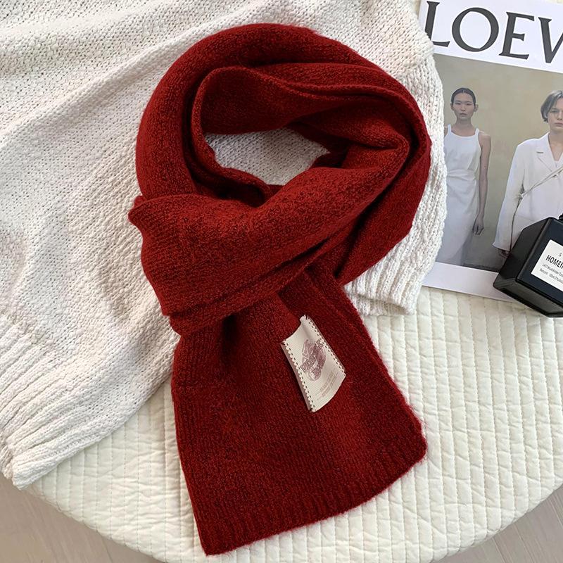 Scarf women's autumn and winter new versatile thickened warm bow scarf wool knitted scarf