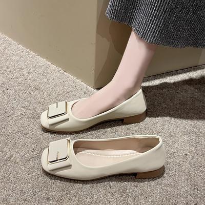 2025 Primavera Autunno Nuove Scarpe da Donna alla Moda Leggere a Punta Quadrata con Suola Morbida in Pelle Scarpe da Lavoro Basse Massicce
