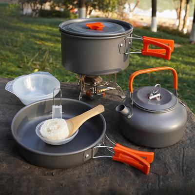 Kamp Pişirme Seti Alüminyum Taşınabilir Açık Hava Sofra Takımı Pişirme Kiti Tava Kase Kettle Tencere Yürüyüş Barbekü Piknik Ekipmanı