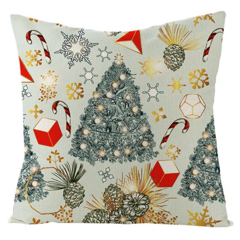 New Christmas Snowman Christmas Tree Linen Pillow Cover Festive Home Sofa Pillow Cover