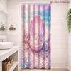 4Pcs 2D Flat Seashells and Pearls Shower Curtain Set with Non-Slip Bath Mat, Toilet Lid Cover, Contour Rug & 12 Hooks, Bathroom Decor
