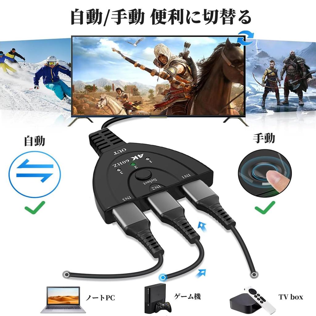 HDMI 3 Output AV for Adding HDMI Ports to Solving HDMI Port 3D Audio Compatible with Fire TV 2.0 Switcher, Inputs/1 Splitter, 4K@60Hz Selector,