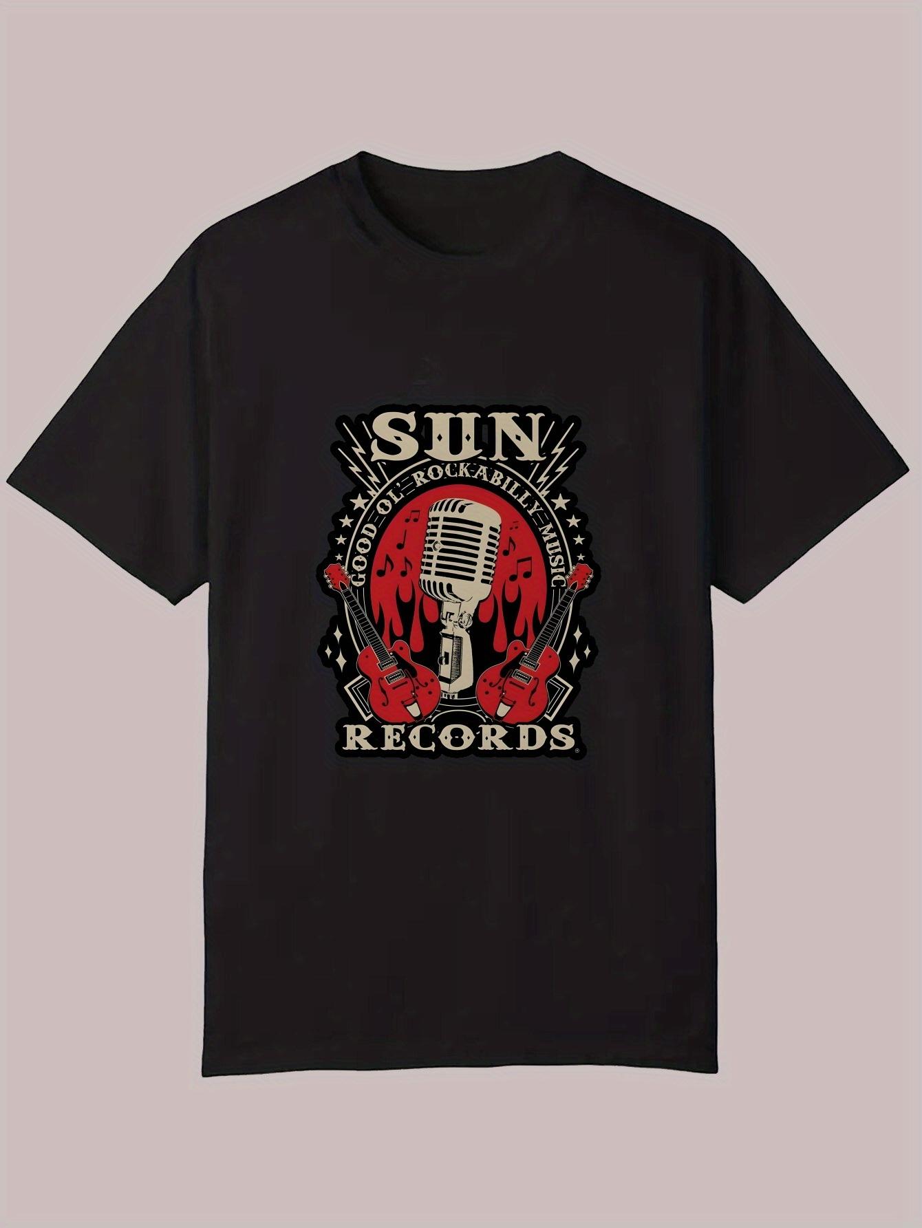 

Sun Records Graphic T-shirt - Black Casual Summer Tee with Vintage Microphone & Music Note Design S