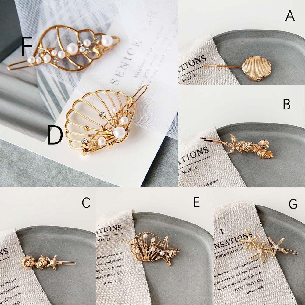 Summer Vacation Shell Conch Zinc Zinc Alloy Starfish Rhinestone Barrettes Hair Clips Pearl Clip Hairpins