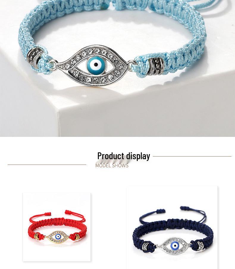 Boho-Handgefertigtes Blaues Strassstein-Böser Blick-Armband mit Rotes Nylonband