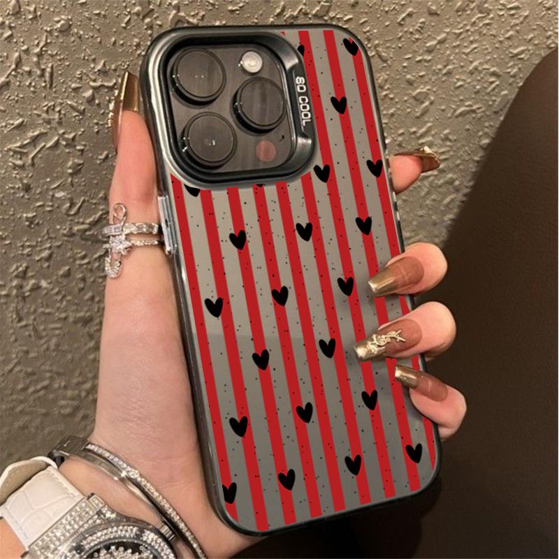 Case for Realme 15 14 13 12 Pro Plus 11 10 Pro 8 5G C63 C55 C53 C51 C61 C25 C21Y C25Y Red Stripe Love Heart Plating Pink Cover