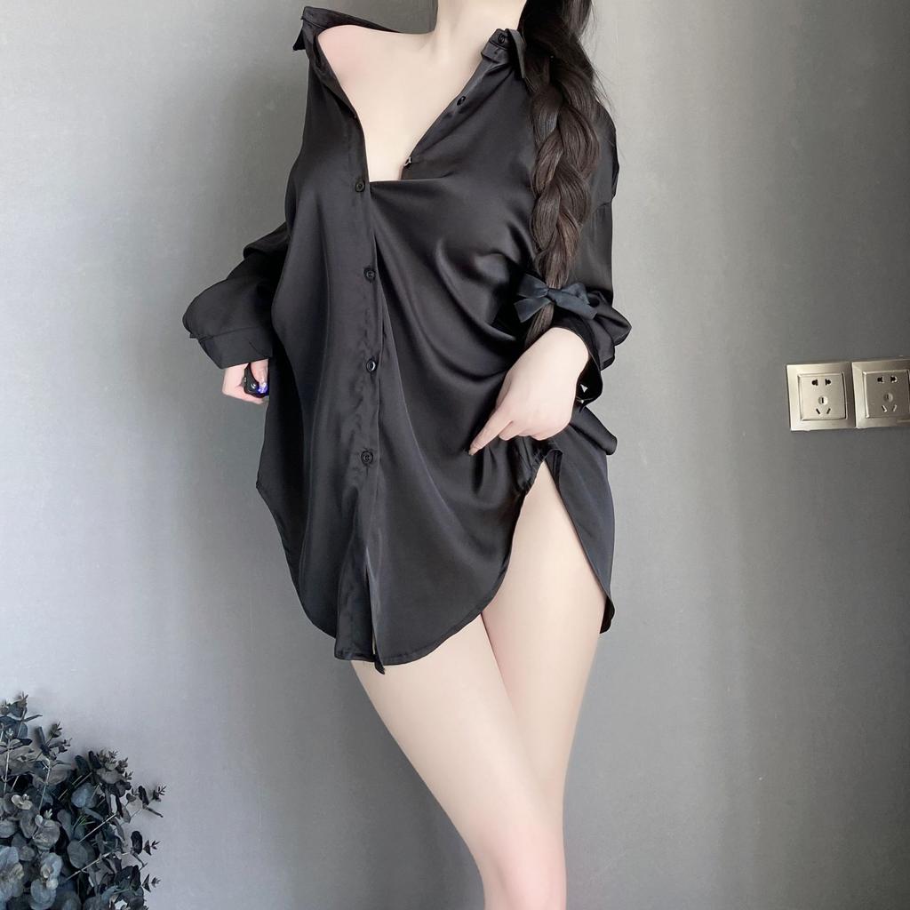 Sexy Underwear Boyfriend Style Women's Shirt Sexy Flirting Large Size Pajamas Pure Desire Thin White Nightdress Loungewear