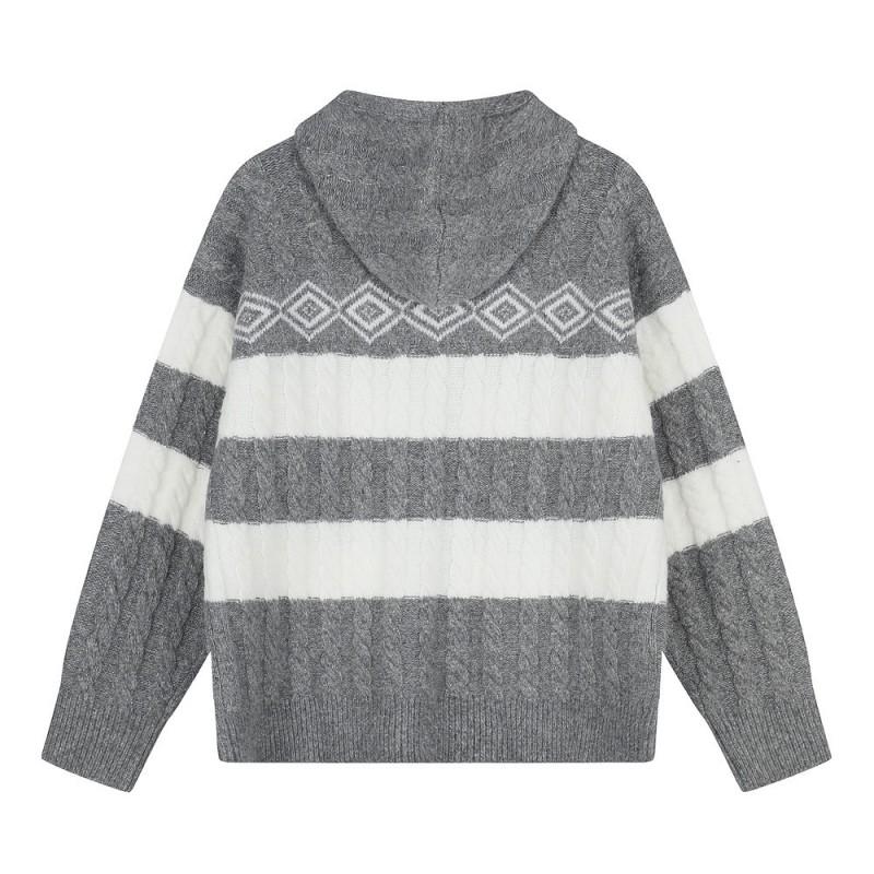 Mens Striped Color Block Hooded Cardigan Sweatshirt Loose Casual Knit Jacket