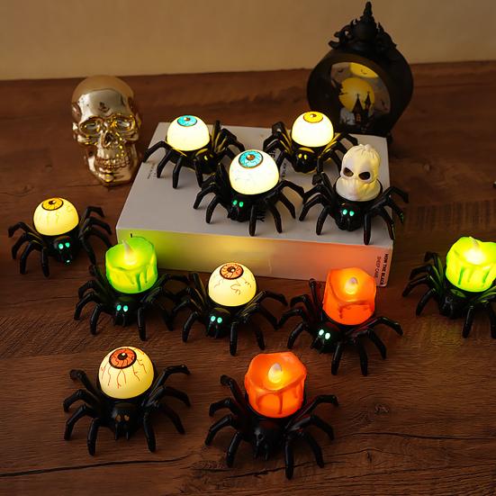 Halloween Spider Tea Lights LED Flameless Spider Candle Holder Light Battery Operated Spider Eyeballs Lamp for Home Decoration